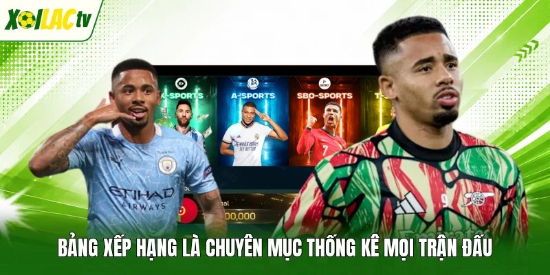 Bảng xếp hạng là chuyên mục thống kê mọi trận đấu